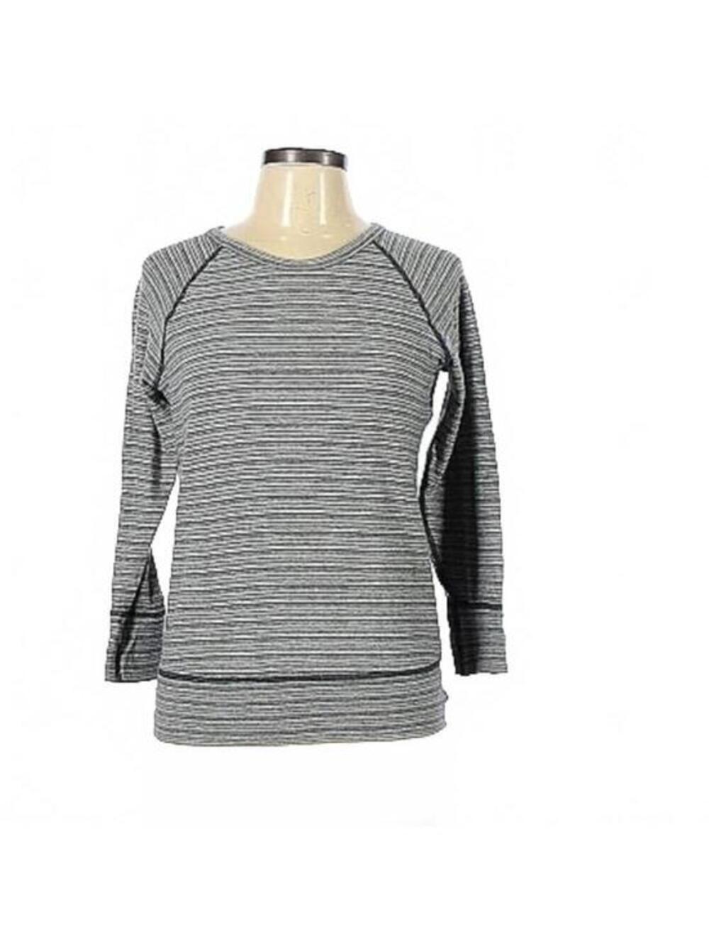 James Perse Gray and Black Striped Long Sleeve Pullover Sweatshirt
